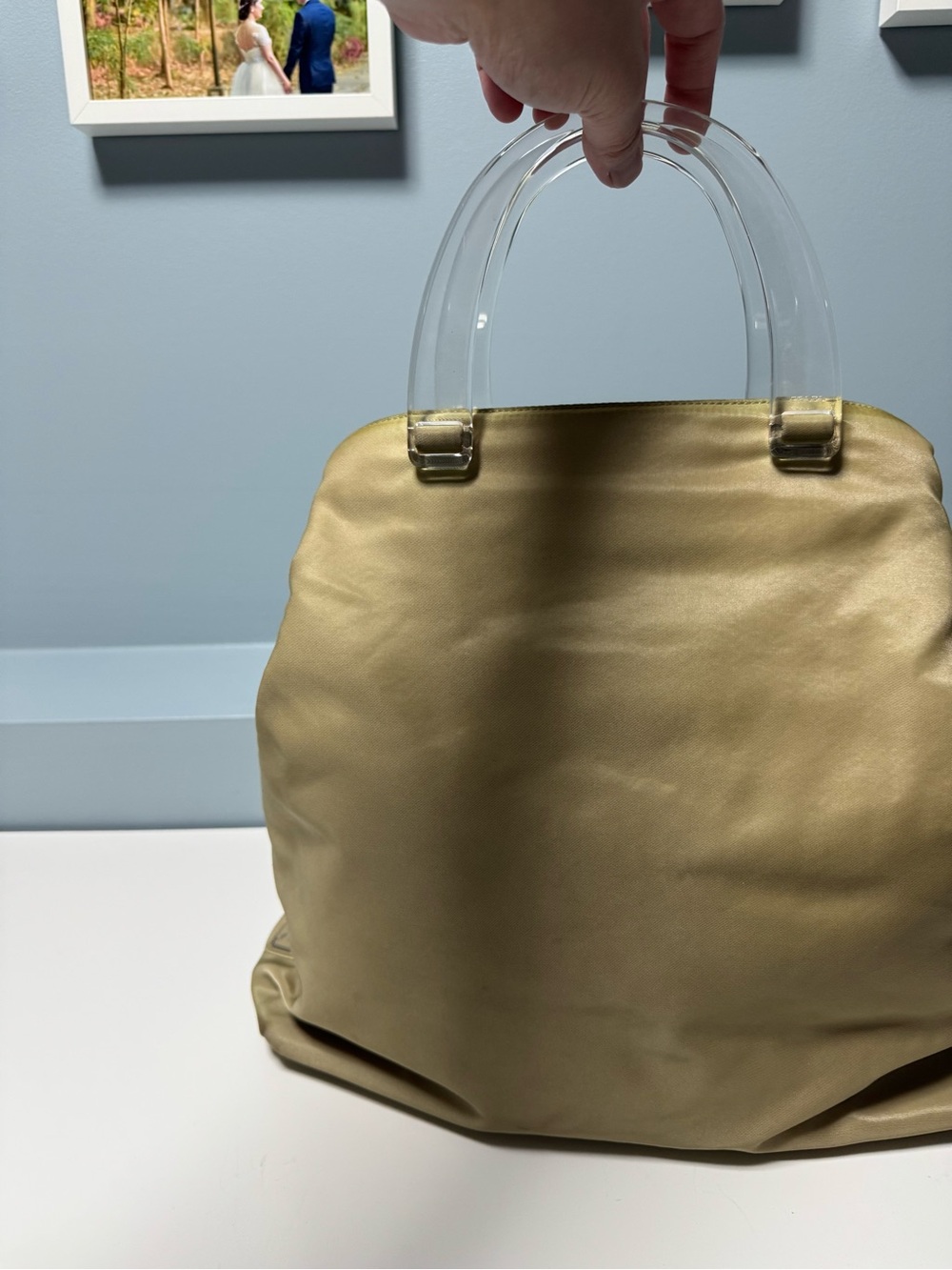 Prada Olive Nylon Tote with Clear Acrylic Handles - Picture 2 of 8